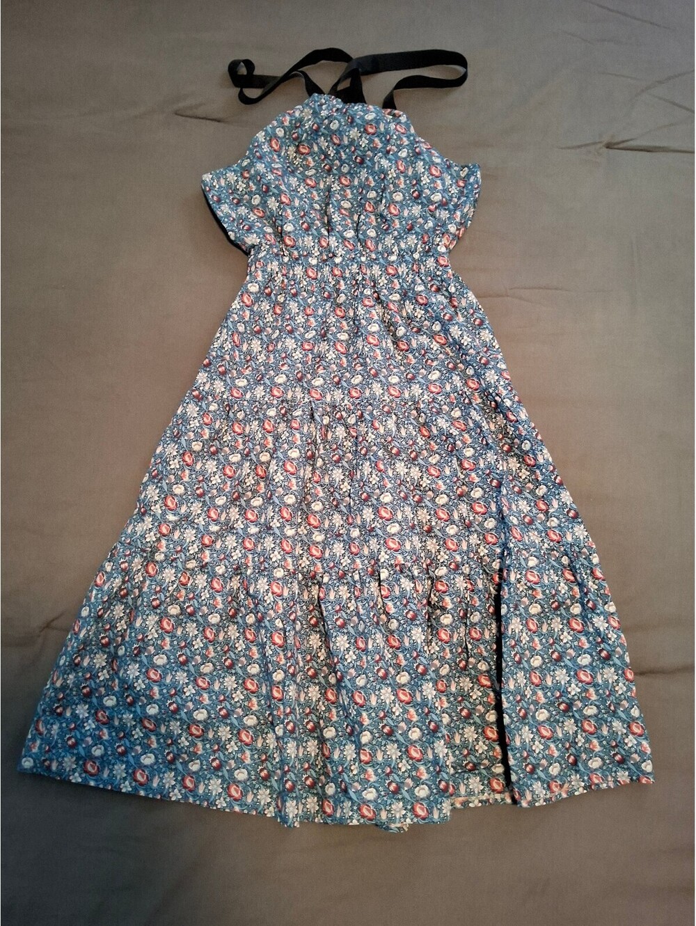 Antonio Melani Blue Floral Tiered Cotton Midi Dress Sz 2